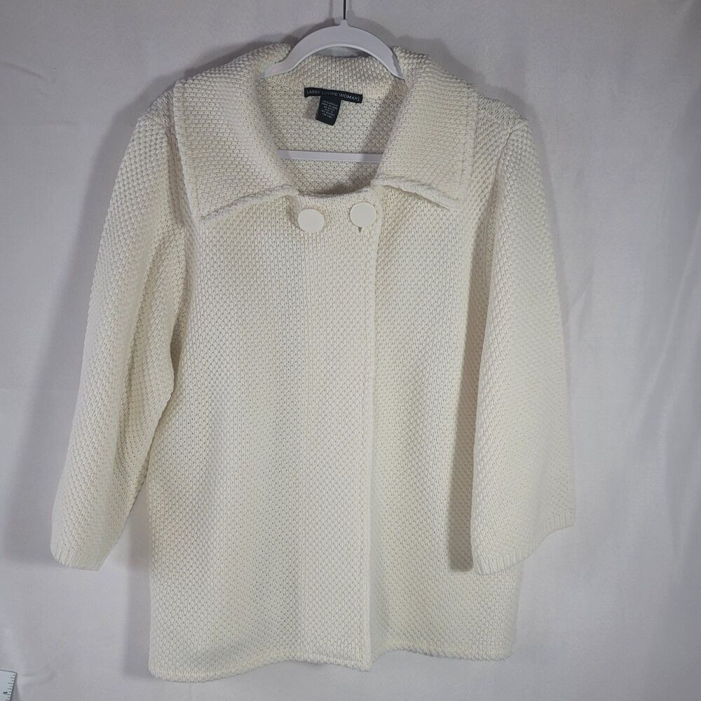 Signature by Larry Levine Woman White Knit Cardigan Sweater Jacket Plus Size 1X